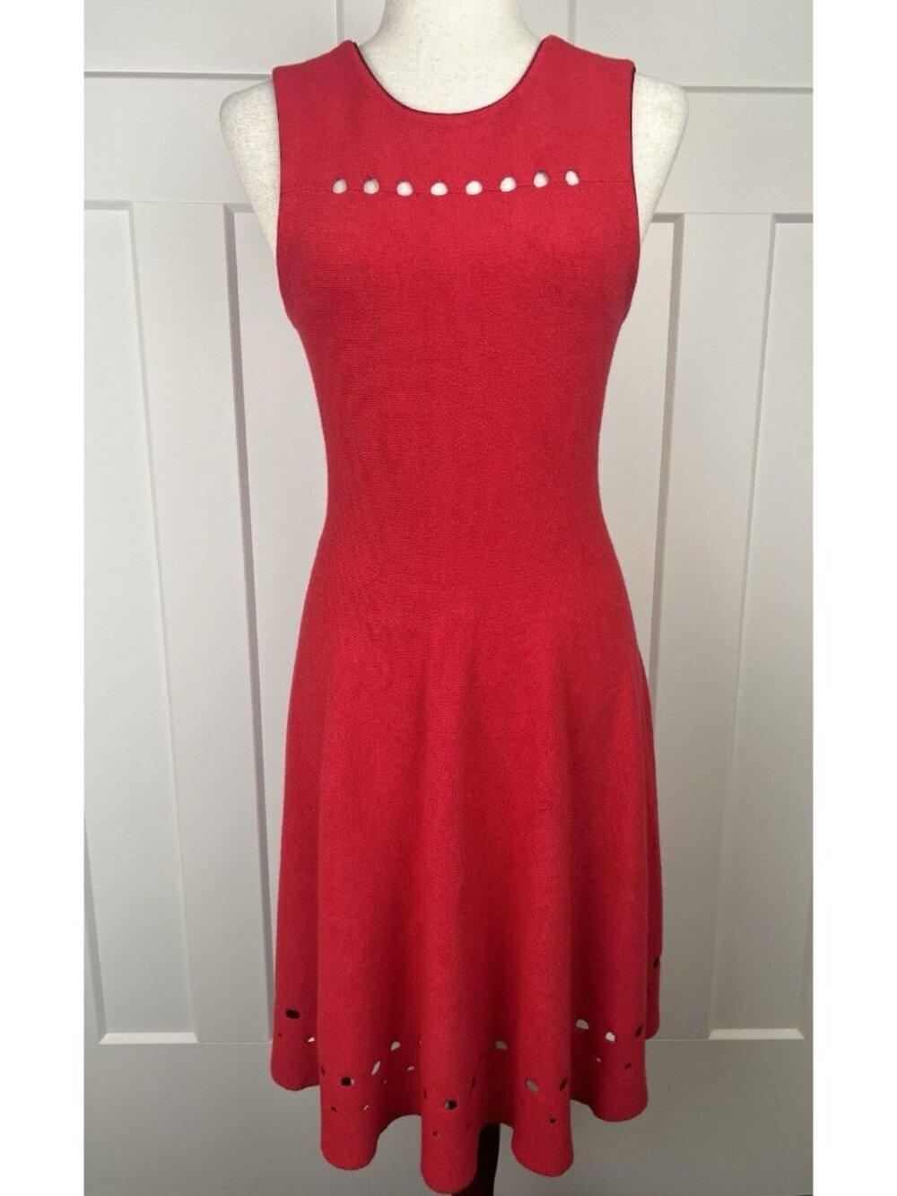 NWT Issa London Fit Flare Dress Red Cutout Hem Stretch Knit Medium Designer